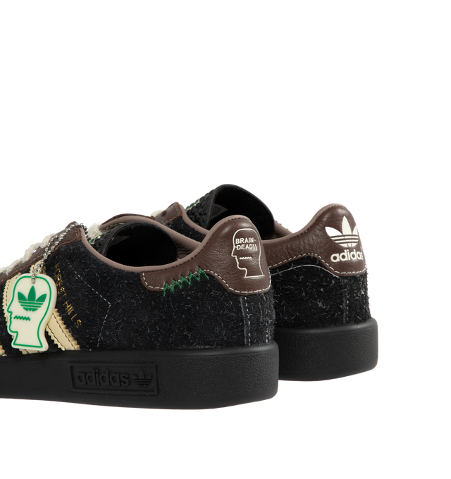 Image 3 of 5 - BLACK - ADIDAS Forest Hills Brain Dead Shoes featuring a low-profile silhouette, a hairy suede upper that features 3-Stripes, visible stitching at the heel tab, an Ecotex tongue, regular fit, lace closure, leather and textile upper, leather lining and rubber outsole. 