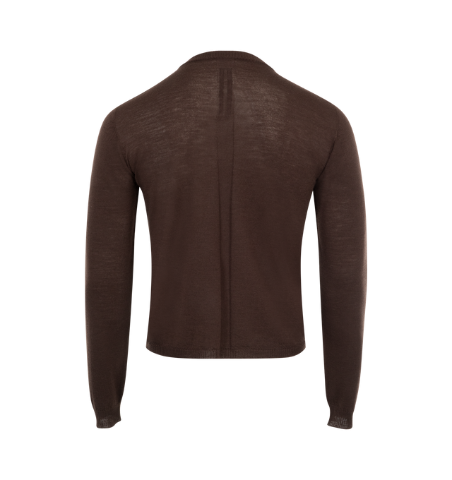 Image 2 of 2 - BROWN - Rick Owens Men's slim fit round neck sweater in light knit wool.  Pull-over style featuring long sleeves, round neck and cropped length. 100% NEW WOOL. MADE IN ITALY. 