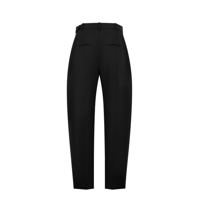 Image 2 of 3 - BLACK - KHAITE Dugan Pant featuring mid-rise, designed to fit wider and softer at the thighs, tapered toward the ankle, doubled forward pleats, in-seam side pockets, triangular pocket at hip, back welt pockets and side zipper. 100% polyester. 