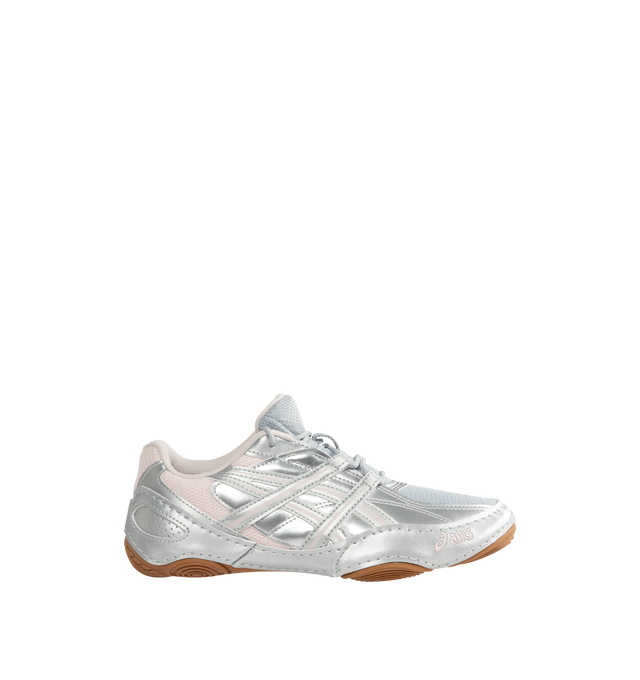 Image 1 of 5 - SILVER - ASICS Hypersync Sneaker featuring synthetic leather overlays, decorative stitching details, a low-profile, OrthoLite X-40 sockliner, OrthoLite heel cup and AHARPLUS outsole rubber. Imported from Vietnam. 