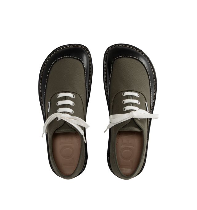 Image 5 of 5 - GREEN - LOEWE Bay Lace-Up Shoe featuring a flexible and lightweight construction with the LOEWE signature asymmetric bulky toe shape, contrast topstitching, lace closure, TPU outsole with enhanced grip and LOEWE fabric tab at the side. Canvas/calf. Made in Italy. 