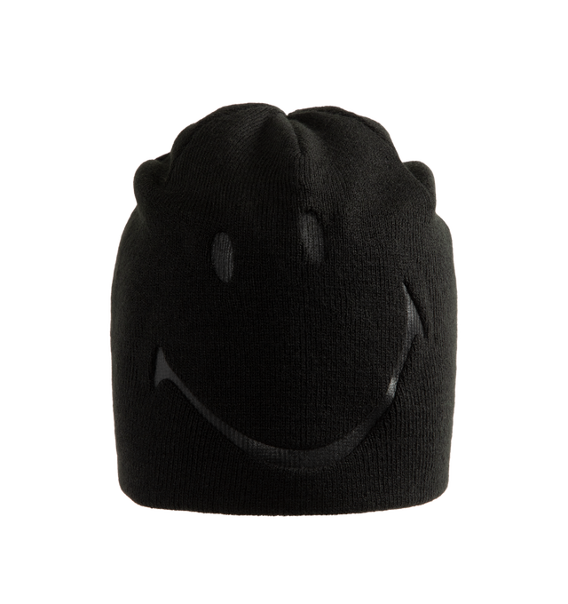 Image 1 of 2 - BLACK - Knit beanie from Market Studios X SMILEY made in a pull-on style. Features a knit fabrication topped with a tonal SMILEY motif. 