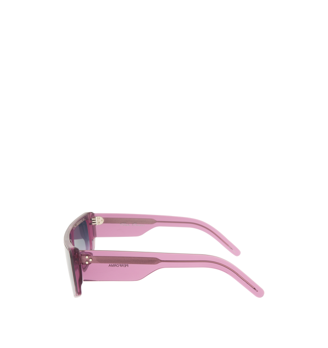 Image 2 of 3 - PURPLE - RICK OWENS Performa Sunglasses featuring a slim geometric black nylon frame, a single cut lens, wide arms, signature trio of silver rivets and logo on the inside right. 100% acetate. 100% nylon. 