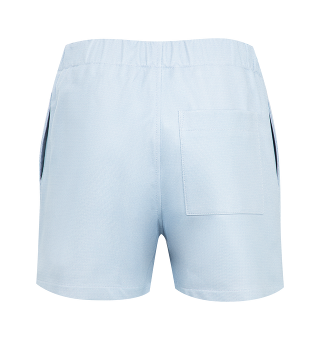 Image 2 of 2 - BLUE - Bottega Veneta Leather Shorts have an elastic button fly waist, side pockets, and a back patch pocket.  