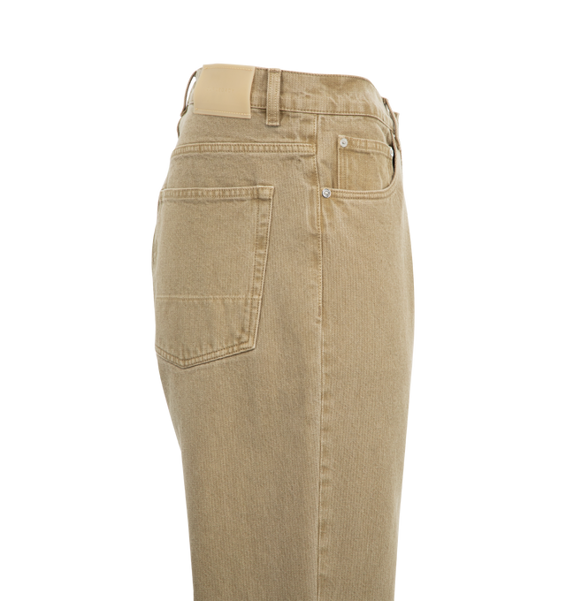 Image 3 of 3 - BROWN - OUR LEGACY Third Cut Jeans featuring loose-fit, straight-leg, subtle fading throughout, belt loops, five-pocket styling, zip fly, logo patch at back waistband and logo-engraved silver tone hardware. 100% cotton. Made in Portugal. 