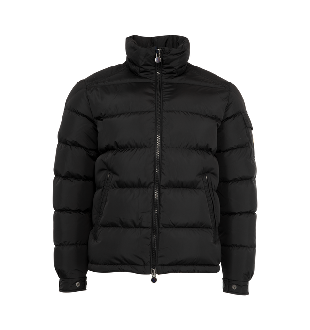 Image 4 of 4 - BLACK - MONCLER Maya Jacket featuring nylon lger lining, down-filled, detachable and adjustable hood, zipper and snap button closure, zipped pockets, patch pocket with snap button closure on the sleeve and adjustable hem with drawstring fastening. 100% polyamide/nylon. Padding: 90% down, 10% feather. 