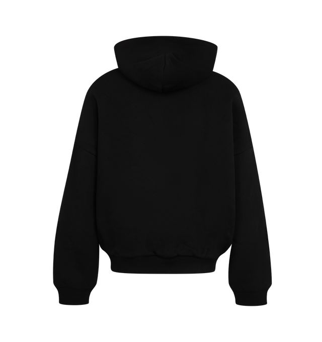 Image 2 of 2 - BLACK - The Willy Chavarria Men's W Crest Polar Zip Hoodie is cut in a standard silhouette for an easy, everyday fit. Crafted from 100% cotton with a soft fleece lining, its substantial construction offers the warmth and structure of a jacket while maintaining the comfort of a hoodie. It features a full zip closure, hood, and kangaroo pockets, finished with a leather snake crest at the chest. Main: 100% Cotton. 