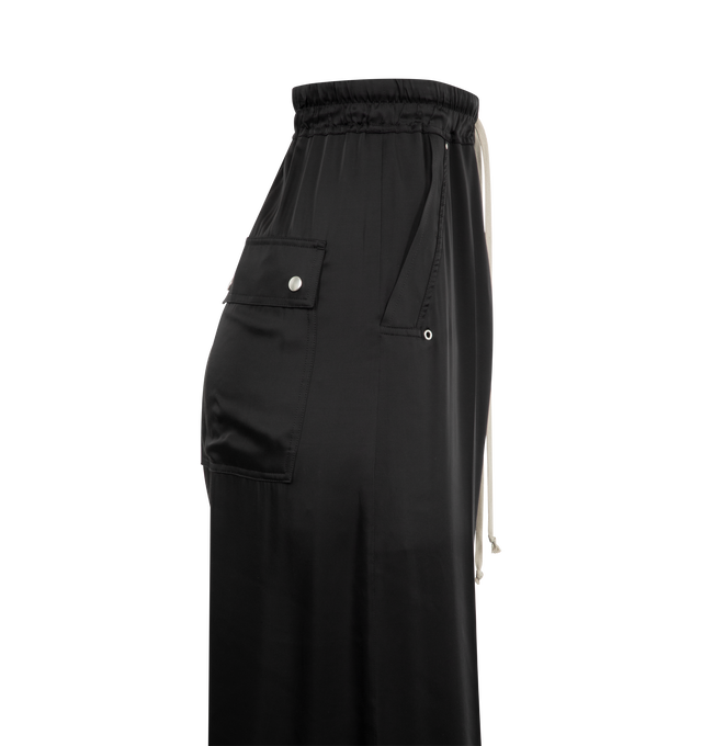 Image 3 of 3 - BLACK - RICK OWENS Wide Bela Pants featuring elastic waistband with drawstring closure, two pockets and wide leg. 61% acetate, 39% viscose. Made in Italy. 