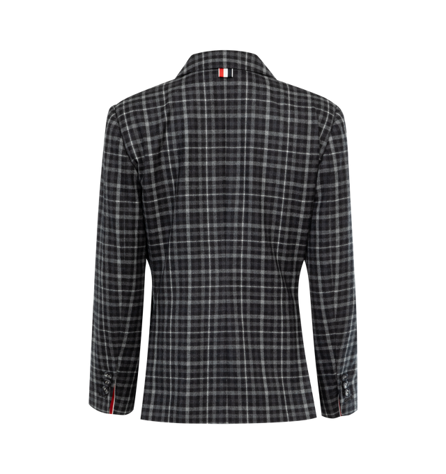 Image 2 of 2 - GREY - THOM BROWNE Flannel Sport Coat featuring classic fit, notch lapels, long sleeves, button cuffs, button front closure and hip flap pockets.  