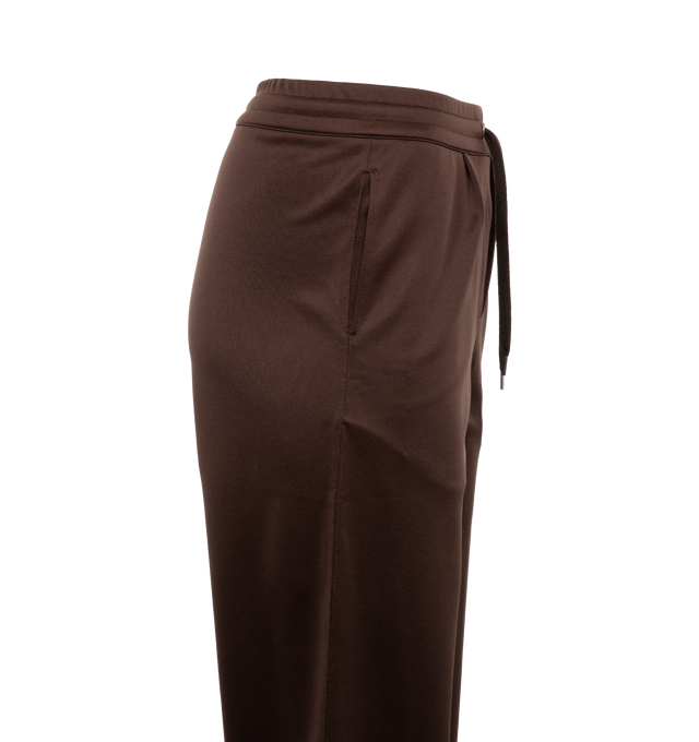 Image 3 of 3 - BROWN - SECOND LAYER Team Sweatpants featuring elasticated waist band with draw cord on outside, dual front side pockets, wide leg, relaxed fit and a small front pleat. Made in Japan.  
