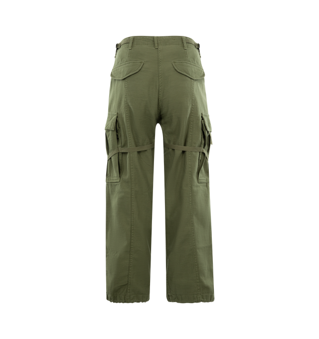 GREEN - R13 Cropped Cargo Pants featuring a baggy wide-leg silhouette, belt loops, side and back flap pockets, side cargo patch pockets and zip-fly with button closure. 100% cotton. 