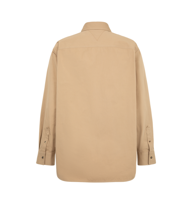 Image 2 of 2 - NEUTRAL - Bottega Veneta Men's Leather Pocket Shirt is crafted from cotton gabardine and features a structured silhouette with a distinctive leather front pocket. Designed with a point collar and front button closure, it combines everyday functionality with refined detailing. Main Material: 100% Cotton. Details: Leather front pocket. Made in Italy. 
