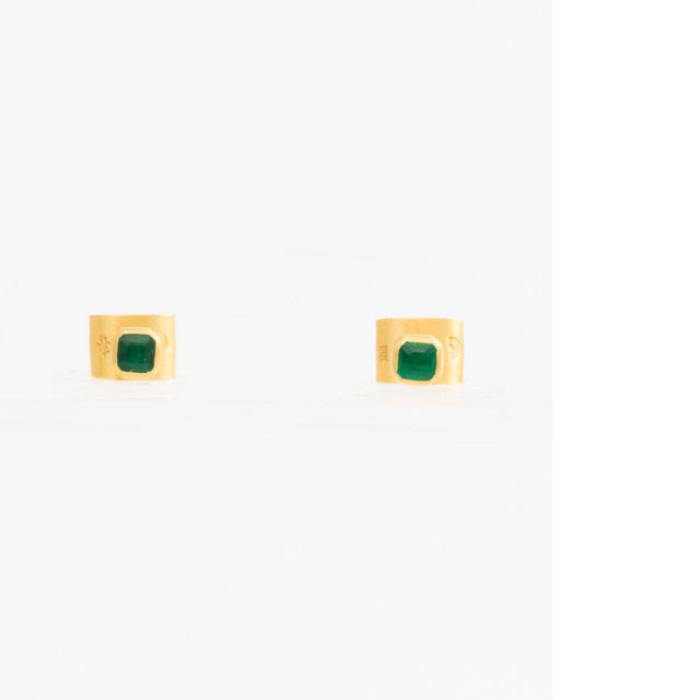 Image 1 of 1 - GREEN - Darius Jewels Mini Emerald Stud Earrings featuring emeralds set in 18K yellow gold. For personal consultation and detailed information about jewelry, please contact our dedicated stylist team at personalshopping@hirshleifers.com.This item may be restricted for online purchase to international clients. For assistance purchasing this item please contact our dedicated stylist team at personalshopping@hirshleifers.com. 