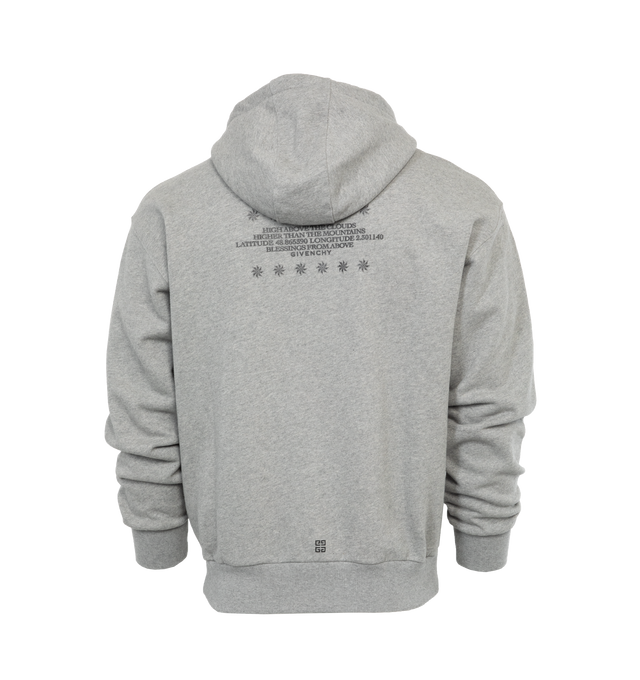 Image 2 of 4 - GREY - GIVENCHY BOXY FIT HOODIE WITH POCKET BASE featuring drawstring at hood, graphic at chest, kangaroo pocket, rib knit hem and cuffs and logo patch at back. 100% cotton. Made in Portugal. 