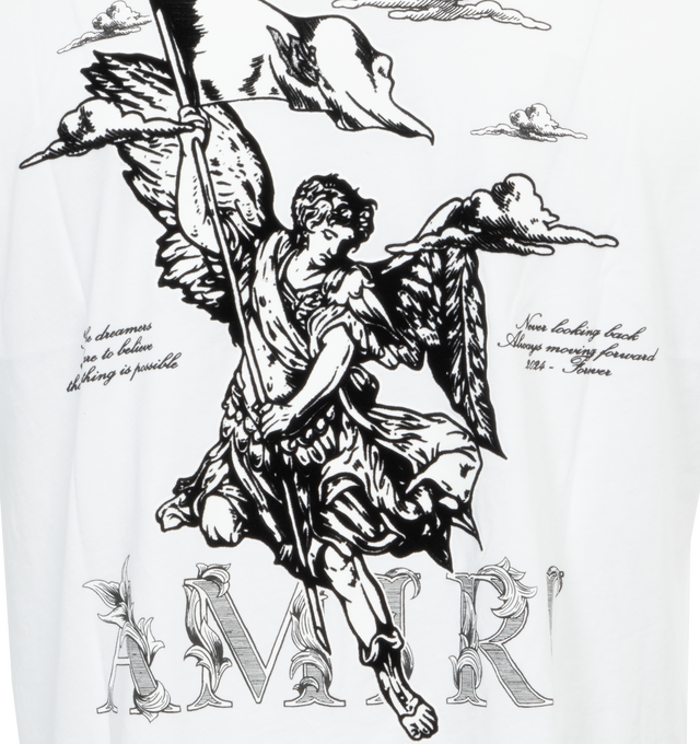 Image 4 of 4 - WHITE - AMIRI Angel Tee featuring logo print at the chest, logo graphic print to the rear, crew neck, short sleeves and straight hem. 100% cotton.  