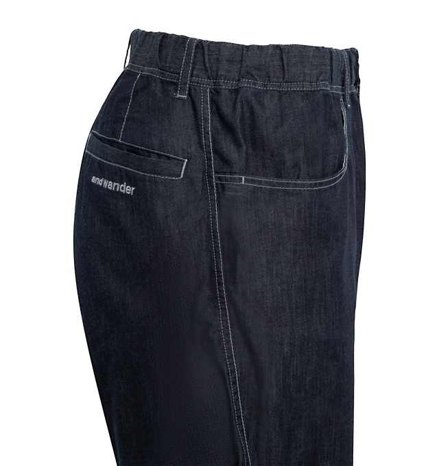 Image 3 of 3 - NAVY - AND WANDER Dry Easy Denim Wide Pants featuring wide leg, button zip fly closure and 5 pockets. 65% cotton, 35% polyester. Made in Japan. 