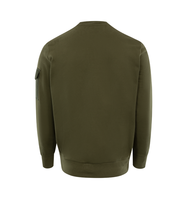 Image 2 of 3 - GREEN - MONCLER Logo Sweatshirt featuring embroidered logo on chest, pocket on sleeve with logo, long-sleeves, crew neck and ribbed cuffs. 100% cotton. 