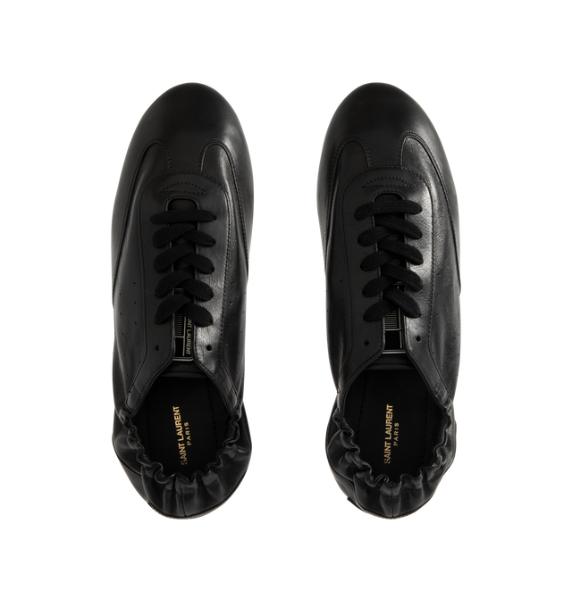 Image 5 of 5 - BLACK - SAINT LAURENT Lewis Sneakers featuring low-top laced sneakers, an elasticized heel counter, supple sole and logo signature patch at the back. Calfskin. Made in Italy. 