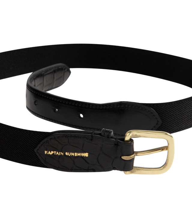 Image 2 of 2 - BLACK - KAPTAIN SUNSHINE Crocodile Leather Belt featuring gold buckle.  