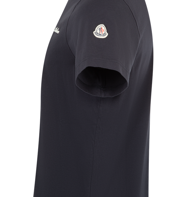 Image 3 of 3 - NAVY - MONCLER Embroidered Logo Cotton T-Shirt featuring cotton jersey, ribbed double crew neckline, short sleeves and embroidered logo. 100% cotton. Made in Turkey. 