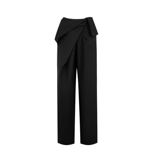 Image 1 of 3 - BLACK - Loewe Women's Draped Trousers are crafted from lightweight fluid wool and feature an asymmetric draped front with a flap at the waist. Designed with a relaxed fit, regular length, mid waist, and wide-leg silhouette, they are finished with a concealed hook-and-button fastening, side seam pockets, rear welt pockets, and signature Double L embroidery at the front. Main Material: 100% Wool. Made in Italy. 