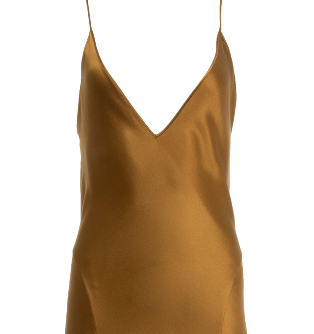 Image 3 of 3 - BROWN - SAINT LAURENT V-Neck Dress featuring slip dress, plunging v neck and back and spaghetti straps. 100% silk.  