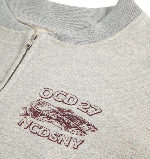 Image 3 of 3 - GREY - OCD27 Zip Jacket crafted from 100% cotton featuring zip-front closure, front kangaroo pockets and NCDSNY (Never Coming to a Deperment Store Near You) graphic screen-printed at the chest. Unisex style in men's sizing. 