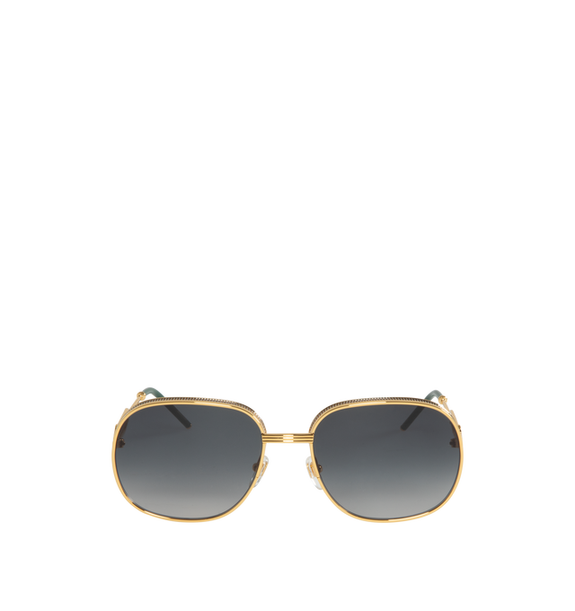 Image 1 of 3 - GOLD - CASABLANCA Gold Square Sunglasses featuring mesh trim at rims and temple, adjustable rubber nose pads, enameled logo hardware at temples and logo-engraved hardware at acetate temple tips. Metal, acetate. Made in Japan. 