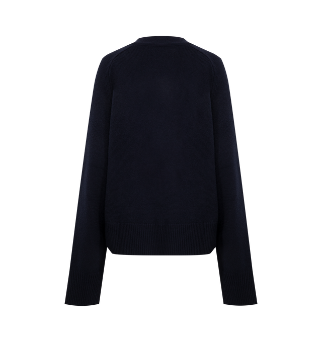 Image 2 of 2 - NAVY - EXTREME CASHMERE Papilli Short Cardigan featuring two front pockets, rib-knit cuffs, hem, and neckline, v-neck, heavy-knit cashmere, cropped length and five corozo buttons. 100% cashmere. 