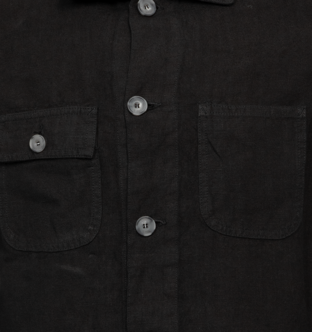 Image 3 of 3 - BLACK - 120% LINO 4 Pocket Jacket featuring classic collar, front button fastening, long sleeves, buttoned cuffs, three front patch pockets, chest flap pocket and straight hem. 100% linen.  