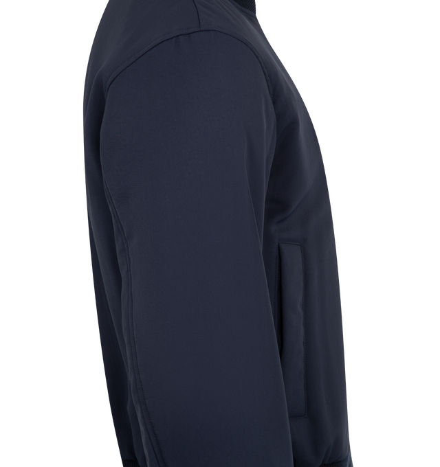 Image 3 of 3 - NAVY - DRIES VAN NOTEN Reversible Jacket featuring two-way zipped front, ribbed collar, cuffs and trim, side slit pockets and internal pockets and reversible. 57% viscose, 43% acetate. Made in Hungary 