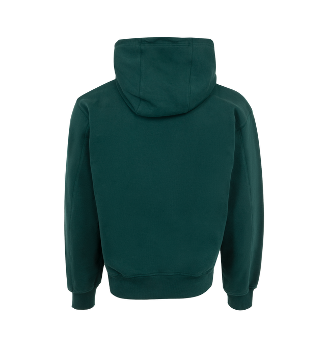 Image 2 of 2 - GREEN - Casablanca Embroidered CC Patch Hood has a drawstring hood with a toggle, a front pouch pocket, ribbed trims, an embroidered CC patch at the chest, and a regular fit. 100% cotton.  