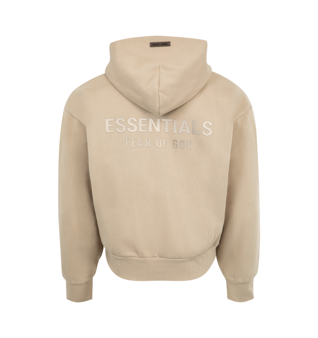 Image 2 of 2 - BROWN - FEAR OF GOD ESSENTIALS Classic Fleece Zip-Up Hoodie featuring 380gsm core fleece, zip-up closure, classic fit with signature Fear of God relaxed proportions, new beveled metallic "Essentials Fear of God" logo is branded across the back, double-layer hoodie, rib-knit cuffs, waist-hem, a kangaroo pocket and a translucent rubberized label on the hood and sleeve. 80% cotton, 20% polyester fleece. 
