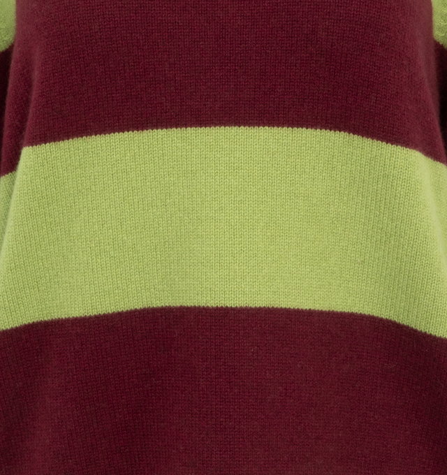 Image 3 of 3 - GREEN - GUEST IN RESIDENCE Stripe Crew featuring oversized fit, ribbed collar, cuff, and hem, Jersey body stitch, integral knitted branding. 100% cashmere.  