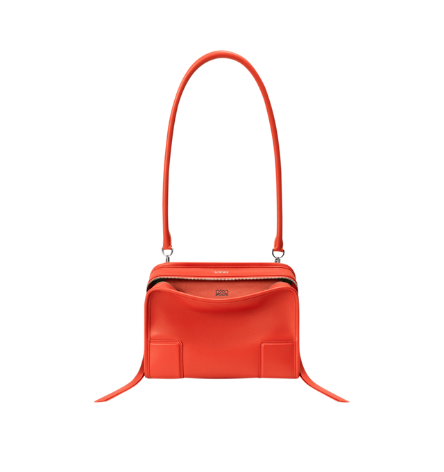 Image 10 of 17 - ORANGE - Loewe Small Amazona 180 Bag in leather features a relaxed silhouette anchored by a single toron top handle, designed to be carried open, while a concealed closure secures the main compartment, three carry options: short handle, removable shoulder strap and crossbody, zip closure with two leather zip pullers, two compartments, main compartment closed with magnetic closure, internal flat pocket, left side d-ring for customization, nappa lambskin lining, and embossed double L branding 