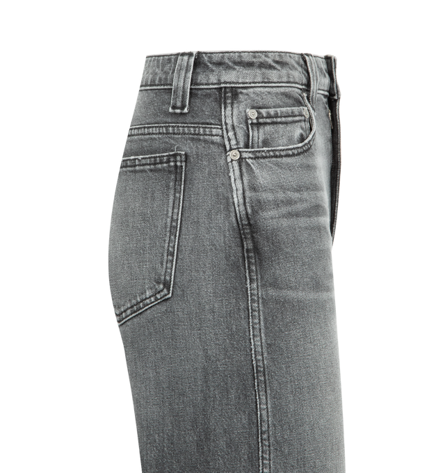 Image 3 of 3 - GREY - KHAITE Dane Jean featuring wide-leg trousers with classic five-pocket styling, high-waisted silhouette and a button of antiqued nickel. 99% cotton, 1% elastane. 