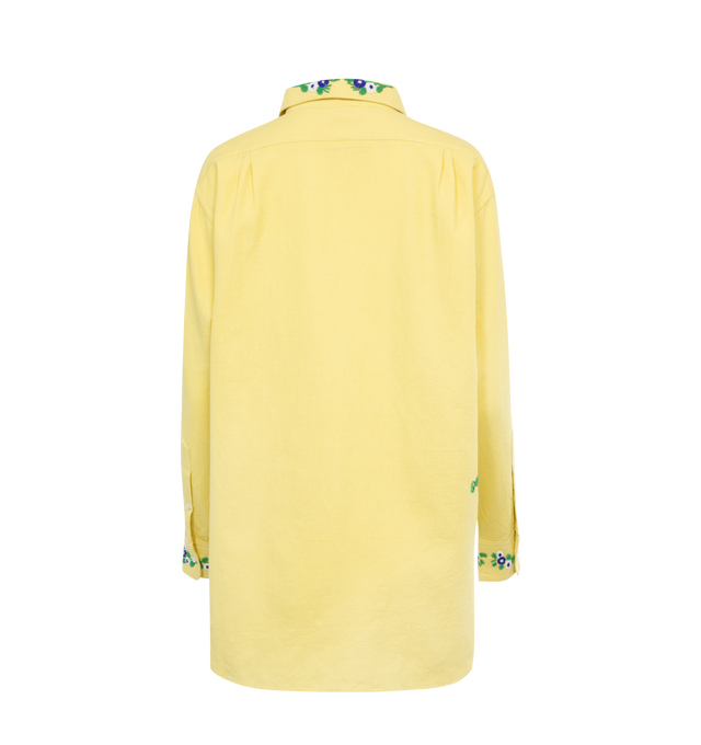 Image 2 of 4 - YELLOW - BODE Beaded Chicory Shirt featuring beaded floral pattern on the collar and the front pockets and button front closure. 100% cotton. Made in India. 