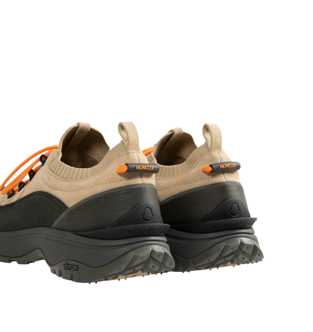 Image 3 of 5 - NEUTRAL - Moncler Mens Trailgrip Lite 3 Sneakers feature a nubuck, suede, and knit fabric upper. Designed with a knit sock construction, Ortholite insole, stretch fabric lining, lace-up closure, TPU sole with EVA filler, Vibram MEGAGRIP rubber outsole, carbon sole, 16 cm shaft height, and 4.2 cm sole. Upper: Cow Leather and 100% Polyester; Lining: 100% Polyester; Sole: 100% Elastodiene. Made in Vietnam. 