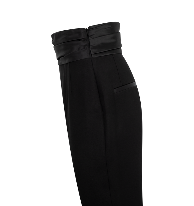 Image 3 of 3 - BLACK - Khaite especially high-waisted cigarette pant topped by a satin cummerbund. With welt pockets and concealed zipper closures at side and ankles. Compact satin suiting (68% cotton, 32% viscose) 