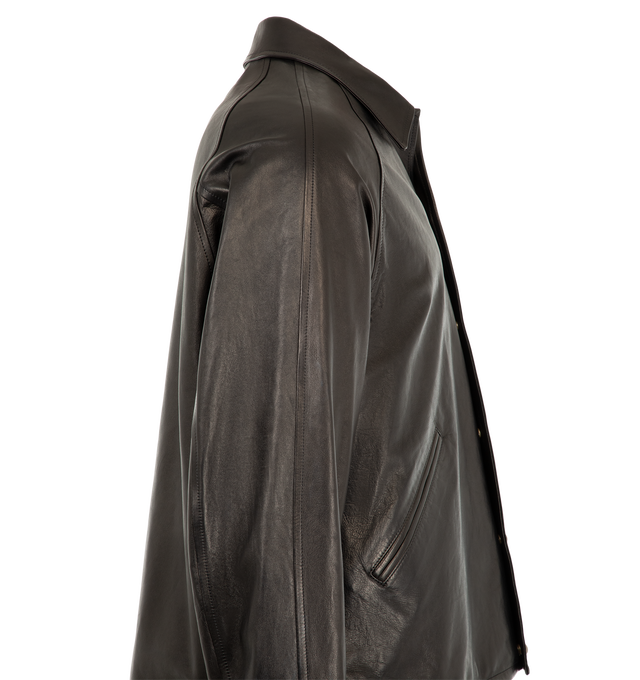 Image 3 of 3 - BLACK - A.Presse Men's Leather Coach Jacket is crafted from supple lamb leather and features a classic coach-jacket silhouette. Main Material: Lamb Leather. Shell 52% Lamb Leather; Lining 48% Cotton 52% Cashmere. Made in Japan. 