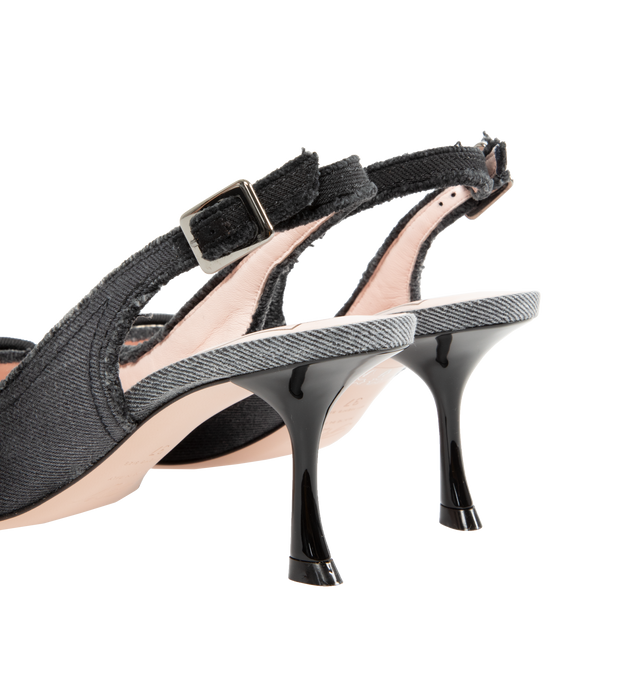 Image 3 of 4 - BLACK - ROGER VIVIER Fringed Denim Buckle Slingback Pumps featuring pointed toe, signature covered pilgrim buckle, adjustable slingback strap and leather outsole. 65MM. Lining: leather. Made in Italy. 