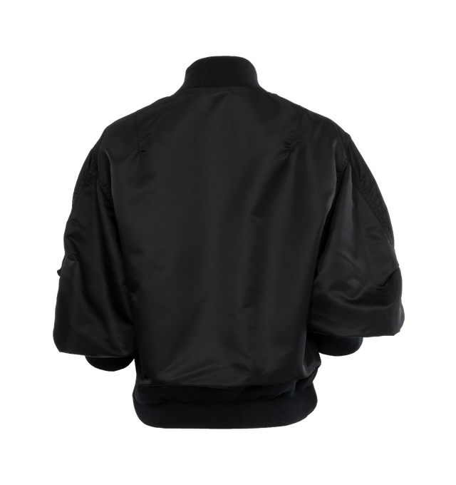 Image 2 of 3 - BLACK - SACAI Nylon Twill Blouson featuring round collar, two-way zip closure, front pockets, webbing straps and button tabs details, zipped pocket on the left sleeve, exaggerated rucked sleeves and ribbed edges. 100% nylon. 