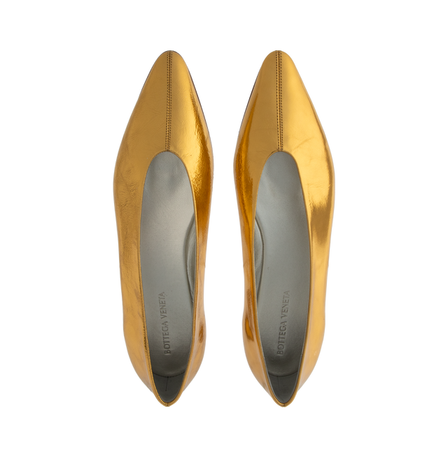 Image 4 of 4 - GOLD - BOTTEGA VENETA Sofia Ballerina featuring ballerina flat with supple construction in reflective goatskin and rubber injected leather outsole. Goatskin. Made in Italy. 