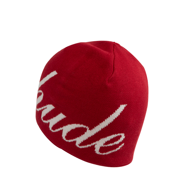 Image 2 of 2 - RED - Rhude Script Beanie has a luxurious feel and it is designed with the Rhdue signature logo. 85% cotton, 15% cashmere.  