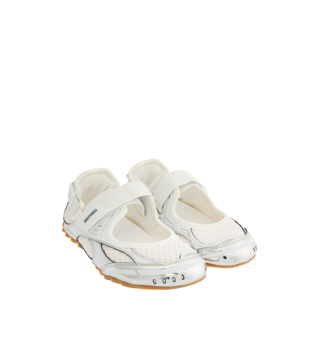 Image 2 of 5 - WHITE - BOTTEGA VENETA Orbit Flash Mary-Jane Sneaker featuring lightweight technical fabric and mesh and rubber outsole. Thermoplastic polyurethane, polyamide, polyurethane, polyester, elastane. Made in Italy. 