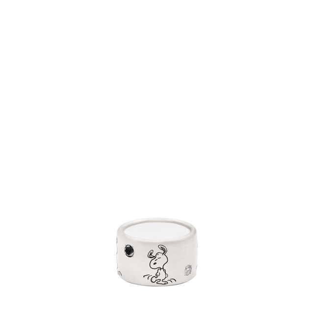 Image 1 of 3 - SILVER - LIZWORKS X PEANUTS Jazz Snoopy White Gold Comic Strip Ring Band featuring 18k white gold ring with black and white diamonds and white enamel. 13.5 mm. Hirshleifers offers a range of initial pieces from this collection in-store. For personal consultation and detailed information about jewelry, please contact our dedicated stylist team at personalshopping@hirshleifers.com. This item may be restricted for online purchase to international clients. For assistance purchasing this item plea 