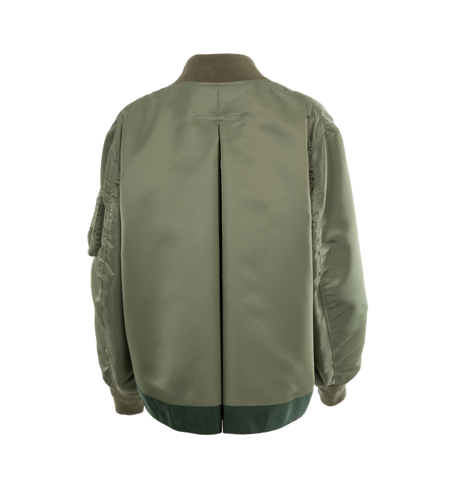 Image 2 of 3 - GREEN - SACAI Nylon Twill Blouson featuring grosgrain-trimmed pleated shell, ribbed collar, hem and cuffs and two-way zip fastening through front. 100% nylon. 