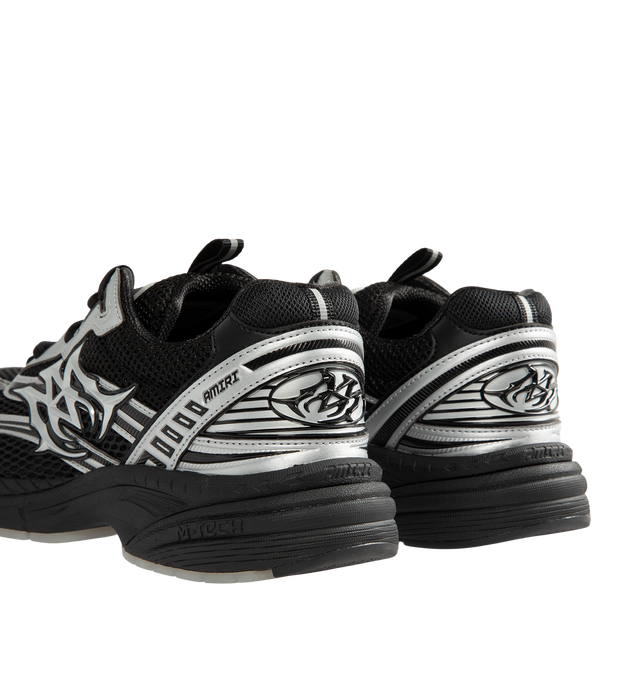 Image 3 of 5 - BLACK - Amiri Men's Metallic M-Tech Sneakers feature a mixed silver mesh-and-leather upper with metallic detailing and the signature MA icon. Inspired by technical running shoes, the design is set on a sculpted rubber sole. Main Material: 100% Polyurethane. Upper: Mesh and Leather. Sole: Rubber. Made in Vietnam. 