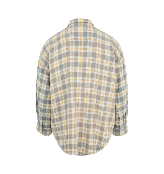 Image 2 of 2 - MULTI - R13 Oversized Plaid Drop Neck Shirt has a spread collar, a button closure, front button flap patch pockets, button cuffs, and dropped shoulders. 100% cotton. Made in China.  