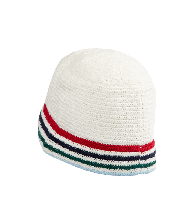 Image 2 of 2 - WHITE - Casablanca Crochet Logo Hat has a small brim, an embroidered signature logo patch at the front, and stripes around the brim.  